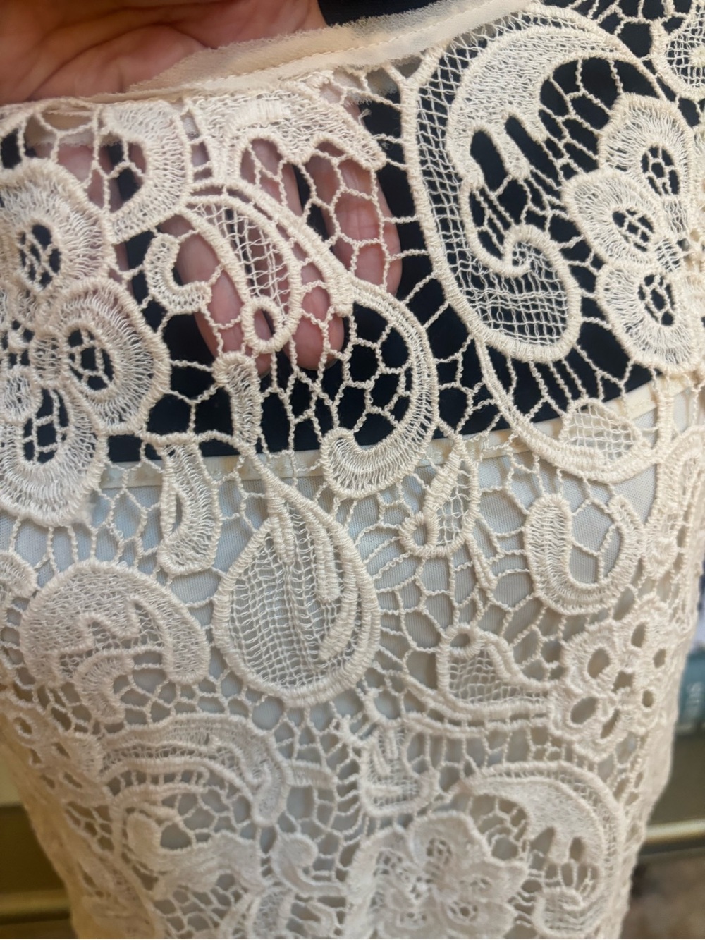 Adiva Cream Lace Crochet Overlay Sheer Short Sleeve Blouse With Cami Size Small - Picture 5 of 8